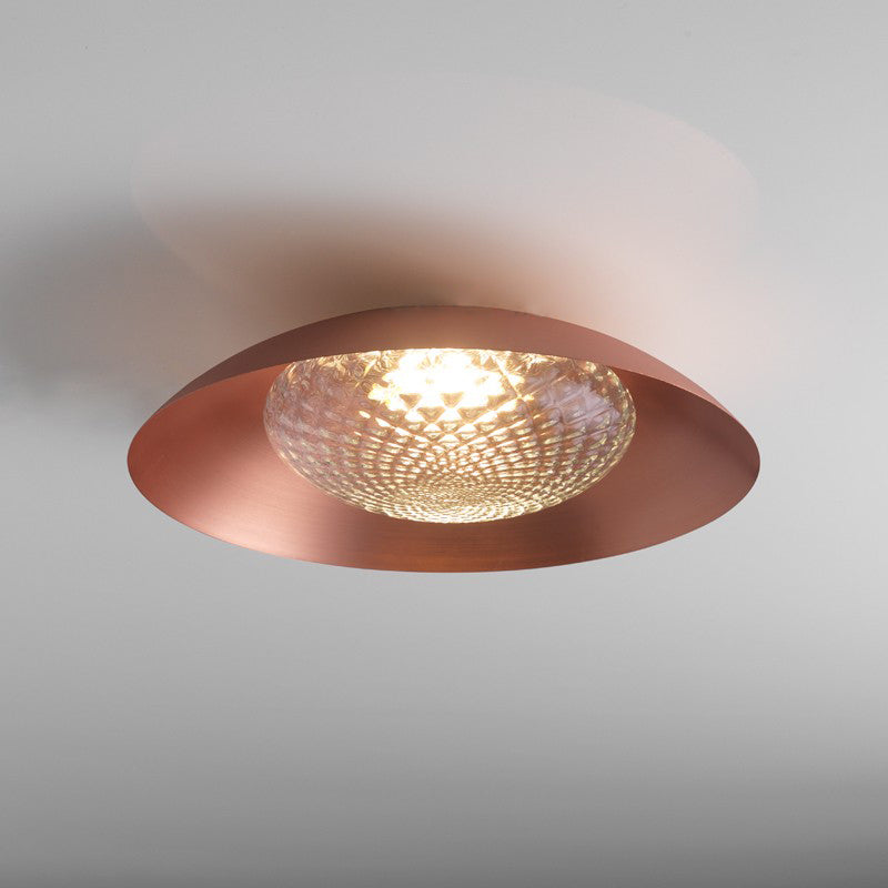 Copper Bowl Ceiling Flush Modernist 1 Bulb Metal Flush Light Fixture with Grid Glass Cover