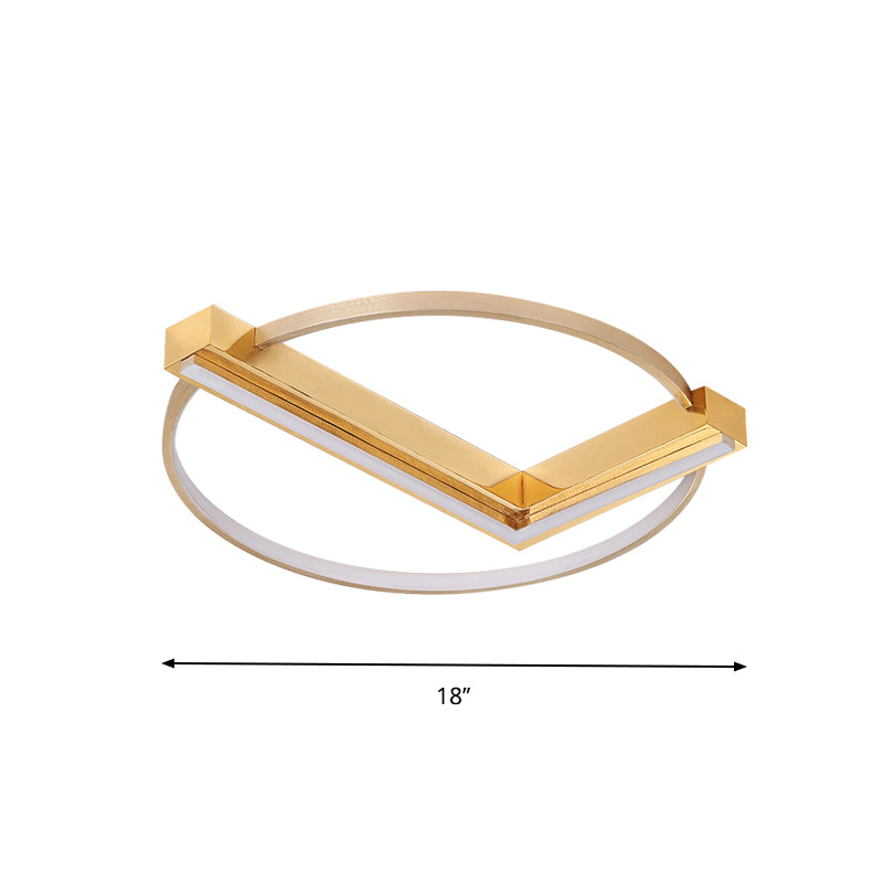 Gold Clock Flush Ceiling Light Minimalist Aluminum LED Flush Mount Lighting Fixture for Living Room, 18"/23.5" Width