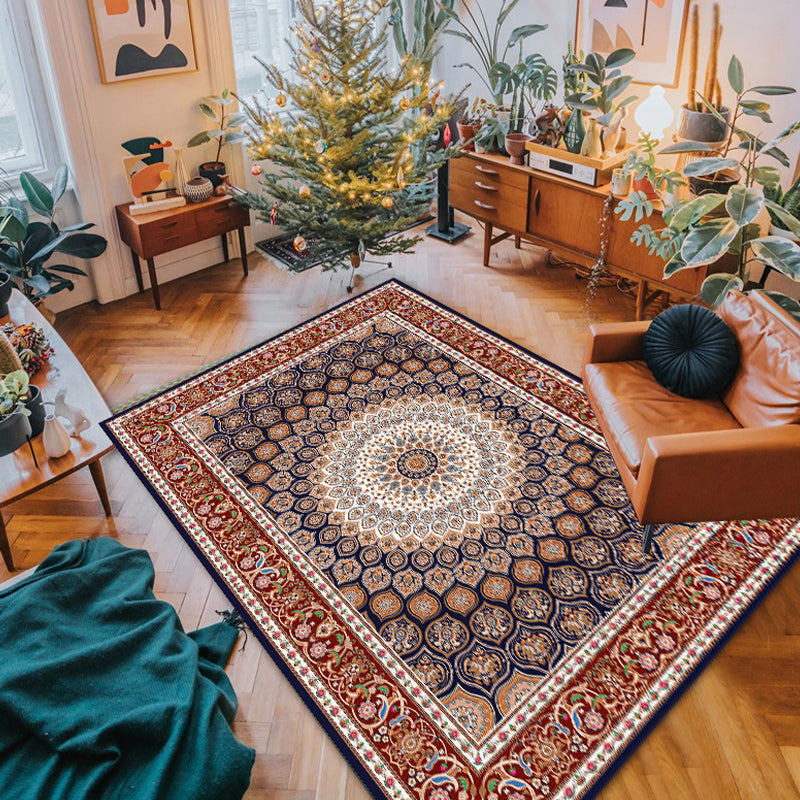 Rustic Rug Medallion Pattern Living Room Non-Slip Backing Polyster Rectangle Area Carpet