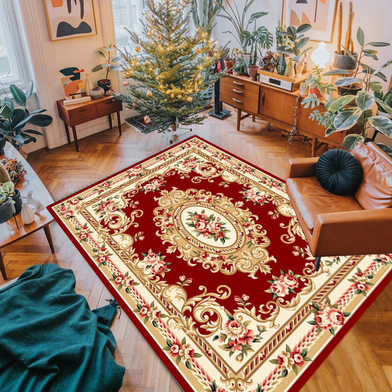 Rustic Rug Medallion Pattern Living Room Non-Slip Backing Polyster Rectangle Area Carpet