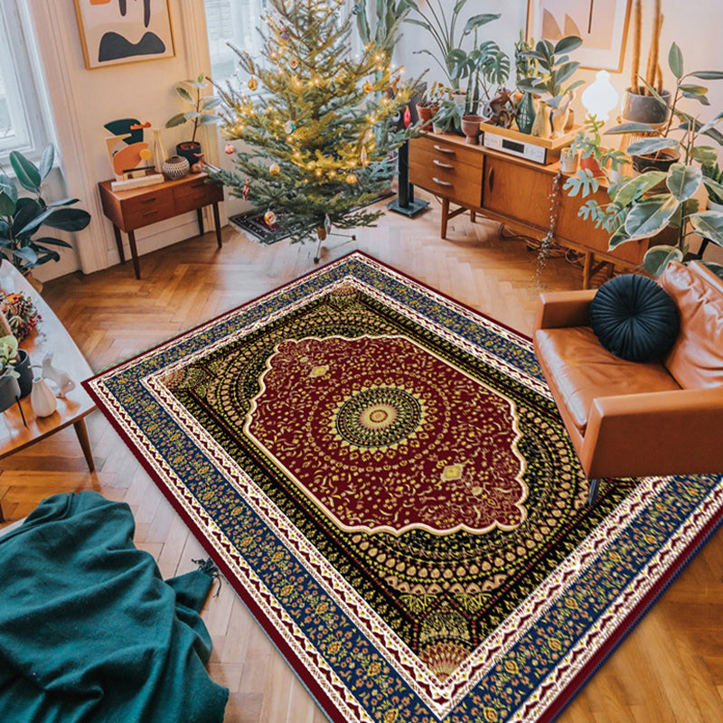 Rustic Rug Medallion Pattern Living Room Non-Slip Backing Polyster Rectangle Area Carpet