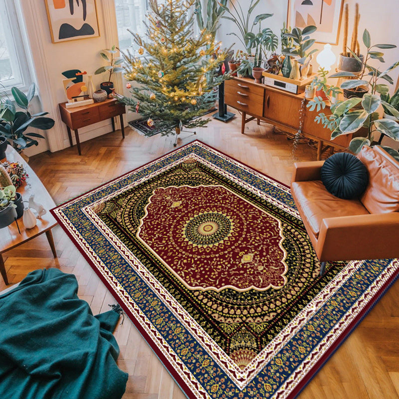 Rustic Rug Medallion Pattern Living Room Non-Slip Backing Polyster Rectangle Area Carpet