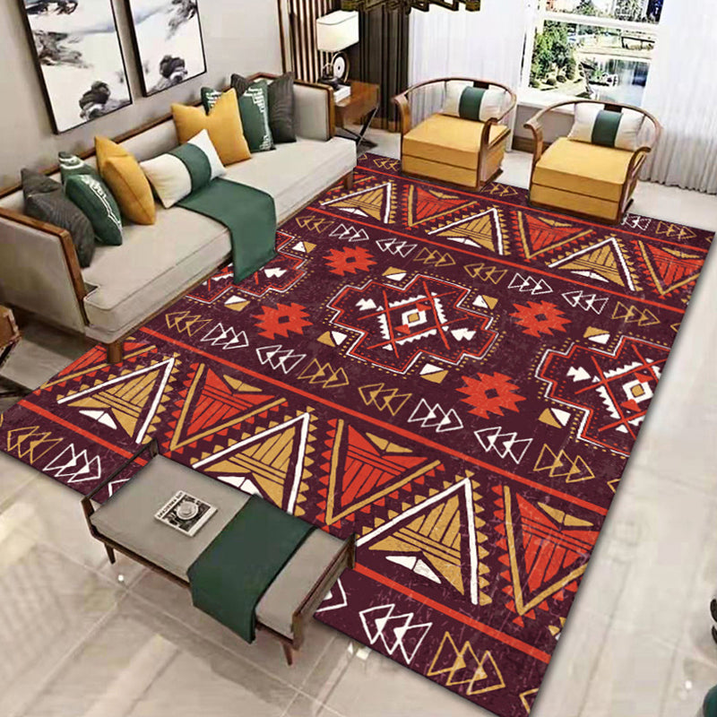 Moroccan Area Rug Polyster Rectangle Tribal Carpet Living Room Non-Slip Backing Indoor Rug