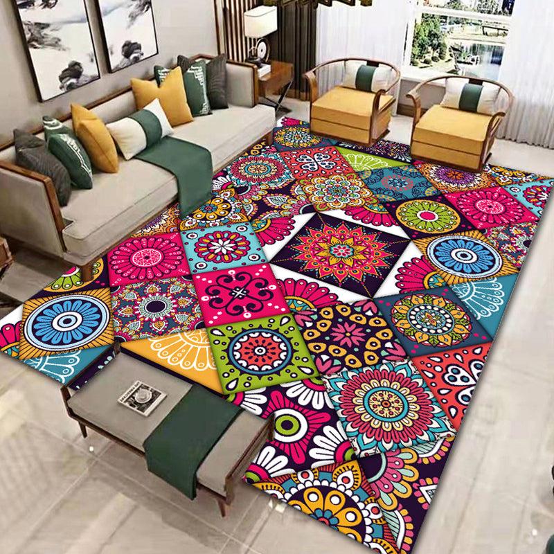 Moroccan Area Rug Polyster Rectangle Tribal Carpet Living Room Non-Slip Backing Indoor Rug