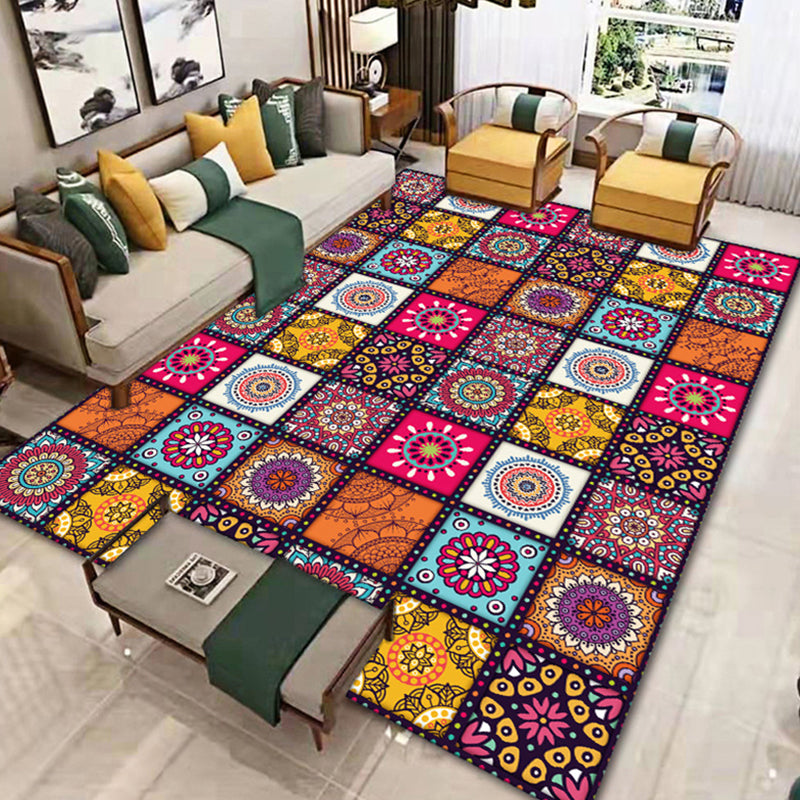 Moroccan Area Rug Polyster Rectangle Tribal Carpet Living Room Non-Slip Backing Indoor Rug