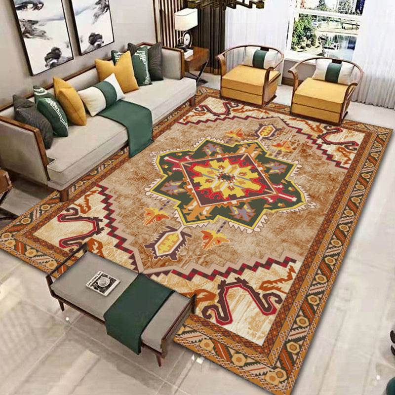 Moroccan Area Rug Polyster Rectangle Tribal Carpet Living Room Non-Slip Backing Indoor Rug