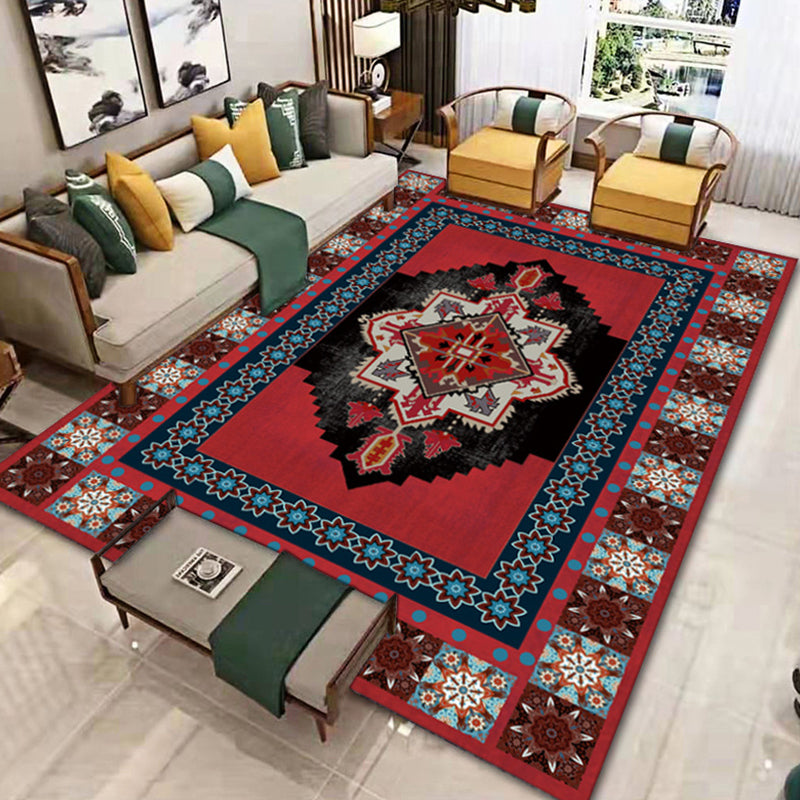 Moroccan Area Rug Polyster Rectangle Tribal Carpet Living Room Non-Slip Backing Indoor Rug