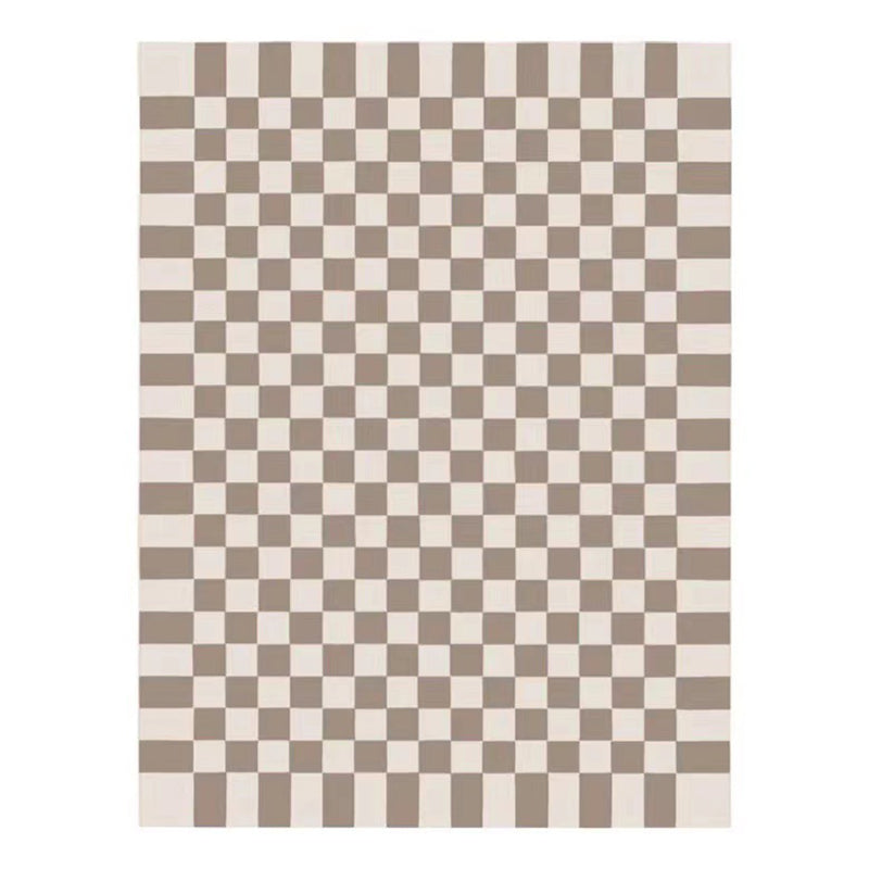 Brown Minimalist Area Rug Plaid Polyster Rug Non-Slip Backing Area Carpet for Bedroom