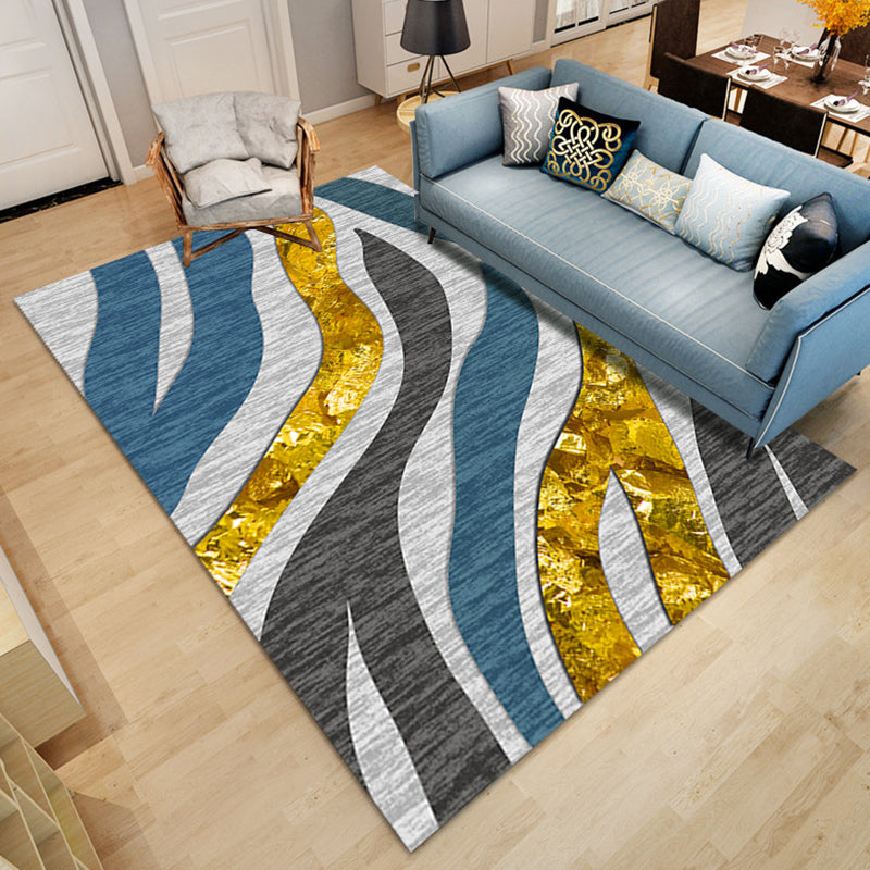 Modern Polyster Rug Abstract Print Rectangle Living Room Carpet Non-Slip Backing Area Rug