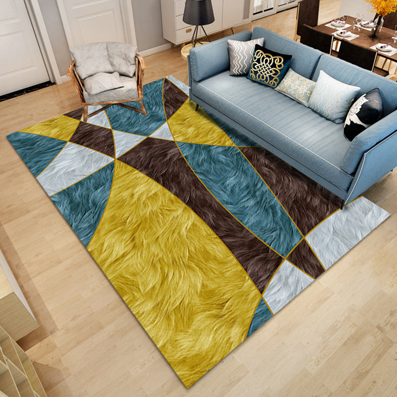 Modern Polyster Rug Abstract Print Rectangle Living Room Carpet Non-Slip Backing Area Rug