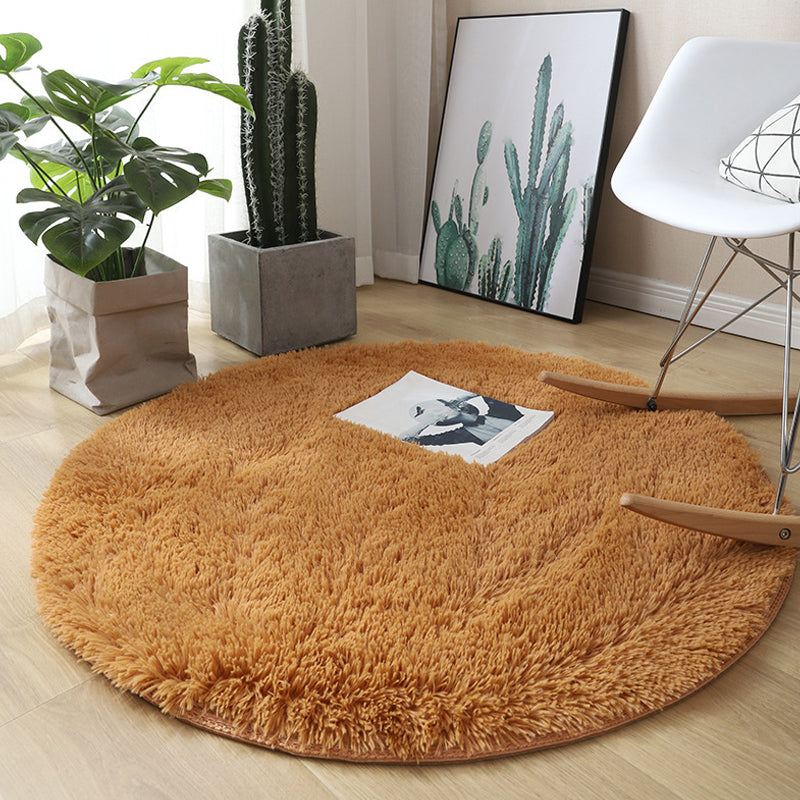Minimalist Area Rug Solid Color Bedroom Carpet Shag Round Polyster Indoor Rug