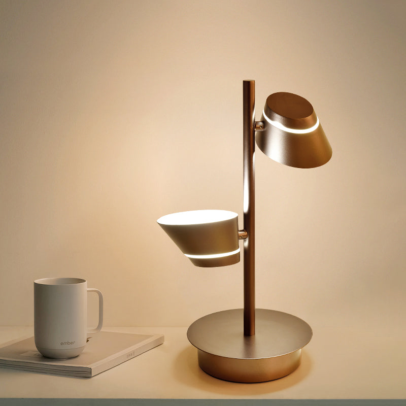 Swivelable Angled Cone Shade Night Lamp Modern Metal Single Bedside Table Lighting in Coffee