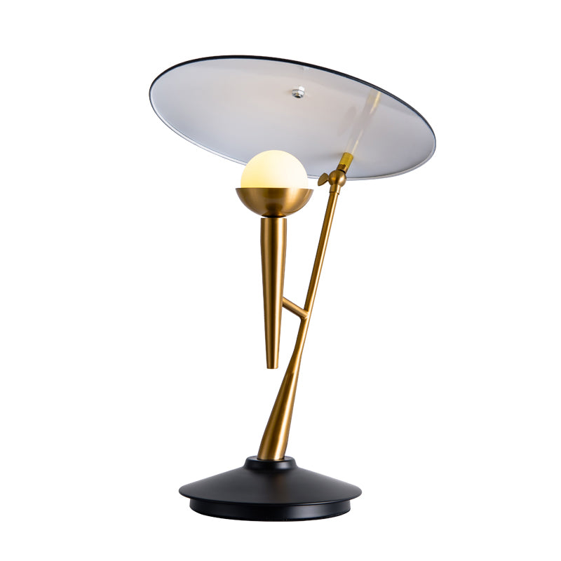 Mid Century Gramophone Table Light Metal 1-Light Living Room Nightstand Lamp in Black and Gold with Adjustable Disc Shade