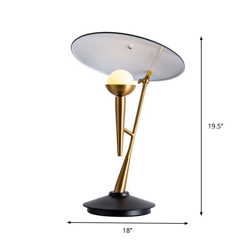Mid Century Gramophone Table Light Metal 1-Light Living Room Nightstand Lamp in Black and Gold with Adjustable Disc Shade