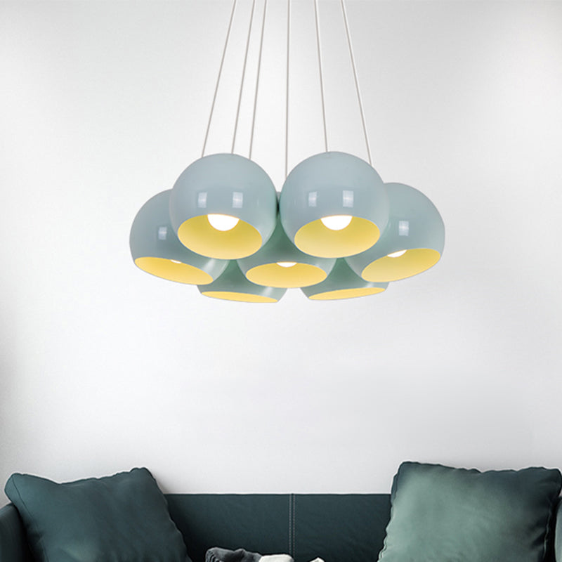 Blue Dome Multi Hanging Light Macaron 7 Heads Iron Ceiling Pendant Lamp for Living Room