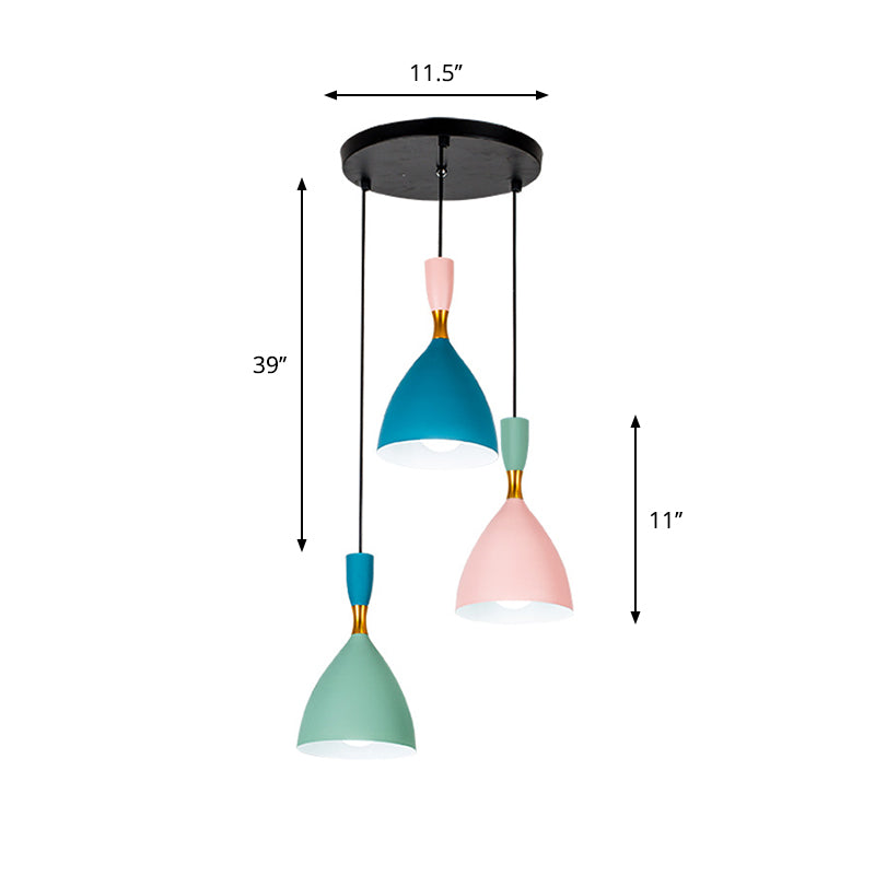 Macaron Cluster Entonnel Pendant Pendant Aluminium 3-Light Loft House Plafond Suspension Lampe en vert-rose-bleu