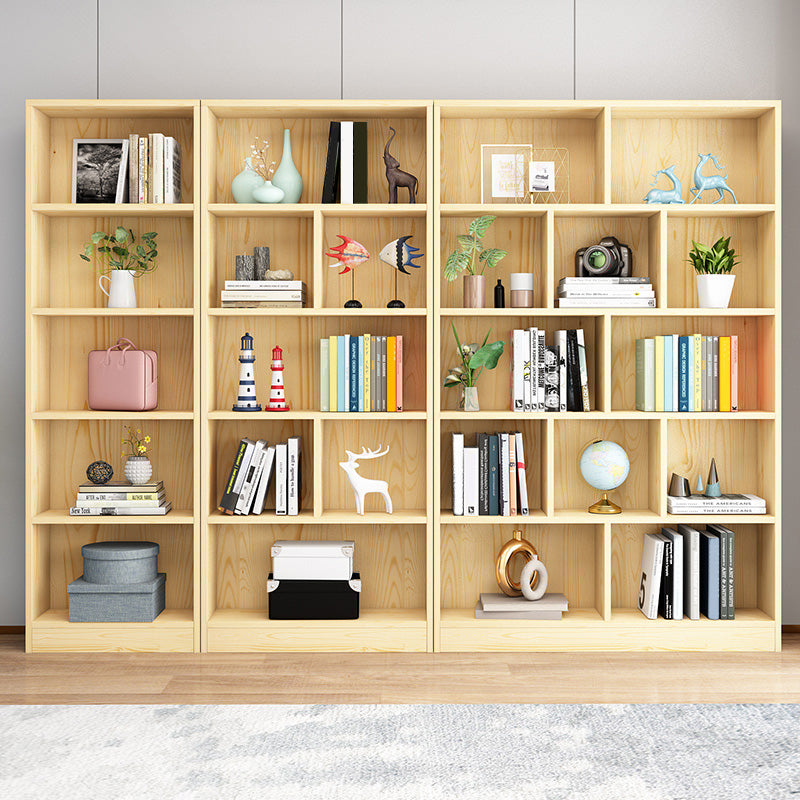 Scandinavian Solid Wood Cubby Storage Bookcase with Closed Back in Natural