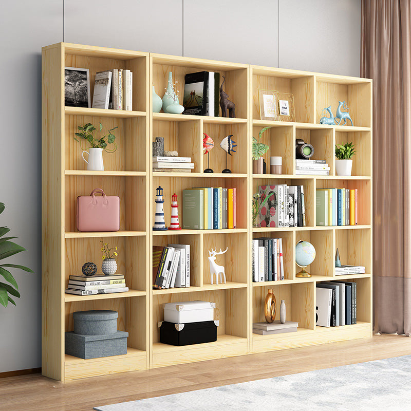 Scandinavian Solid Wood Cubby Storage Bookcase with Closed Back in Natural