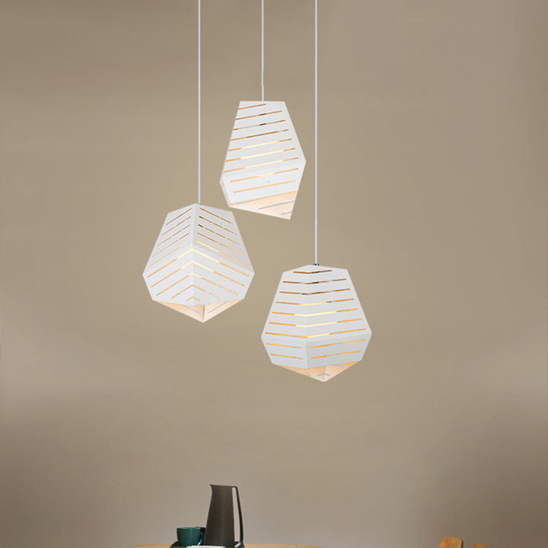 Hollowed Rock Shape Multi Light Pendant Modern Iron 3-Light Dining Table Suspended Lighting Fixture in White