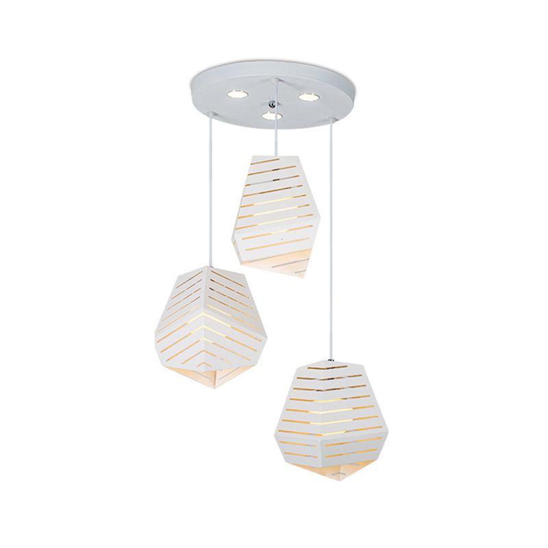 Hollowed Rock Shape Multi Light Pendant Modern Iron 3-Light Dining Table Suspended Lighting Fixture in White