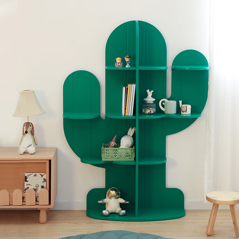 Green Book Shelf in Solid Wood Freestanding Cactus Shape Shelf Bookcase