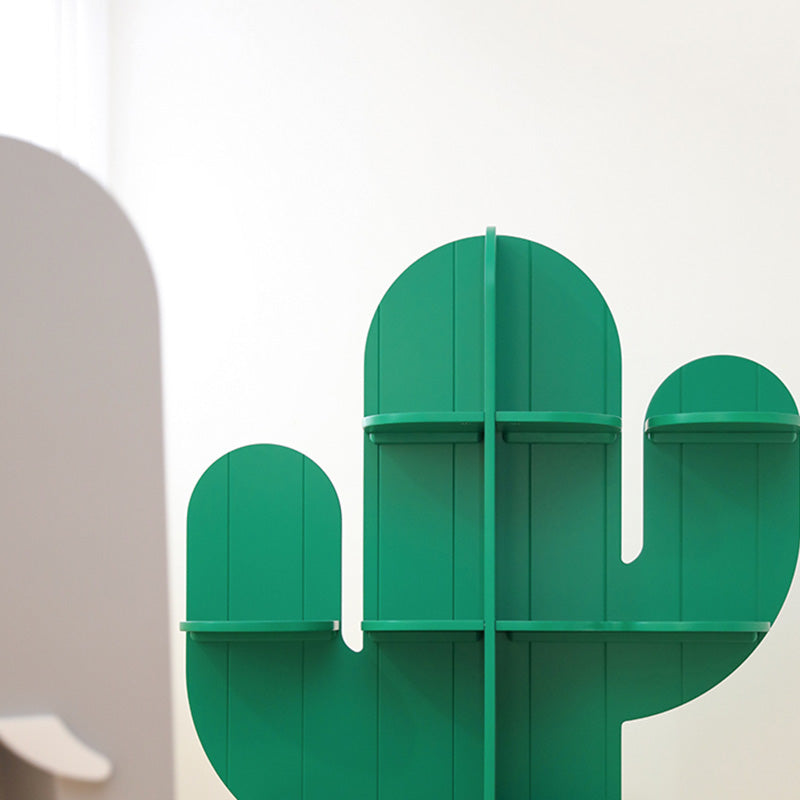 Green Book Shelf in Solid Wood Freestanding Cactus Shape Shelf Bookcase