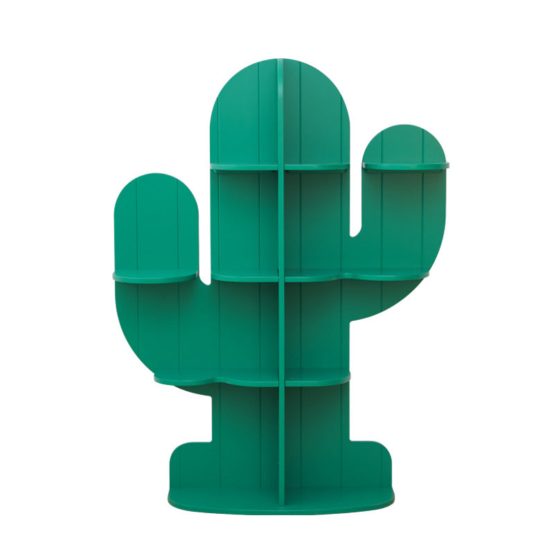 Green Book Shelf in Solid Wood Freestanding Cactus Shape Shelf Bookcase