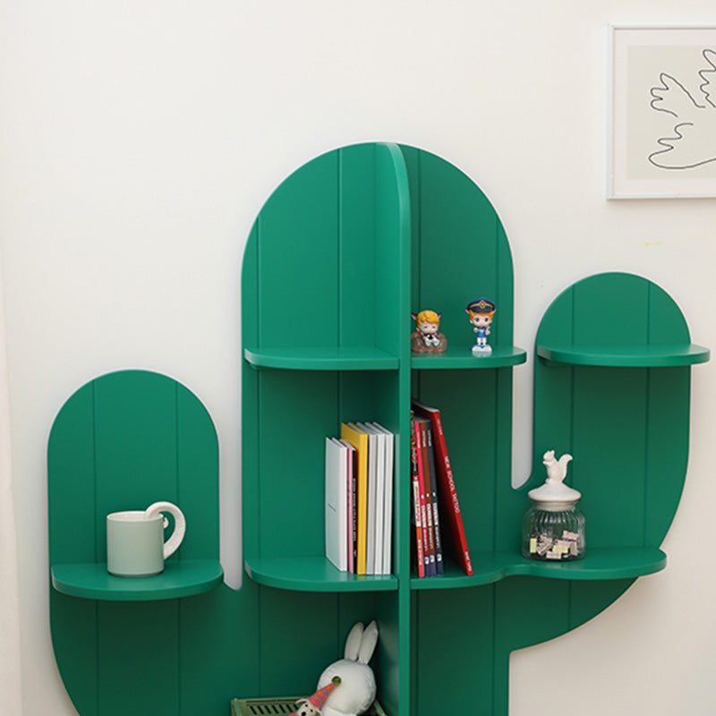 Green Book Shelf in Solid Wood Freestanding Cactus Shape Shelf Bookcase