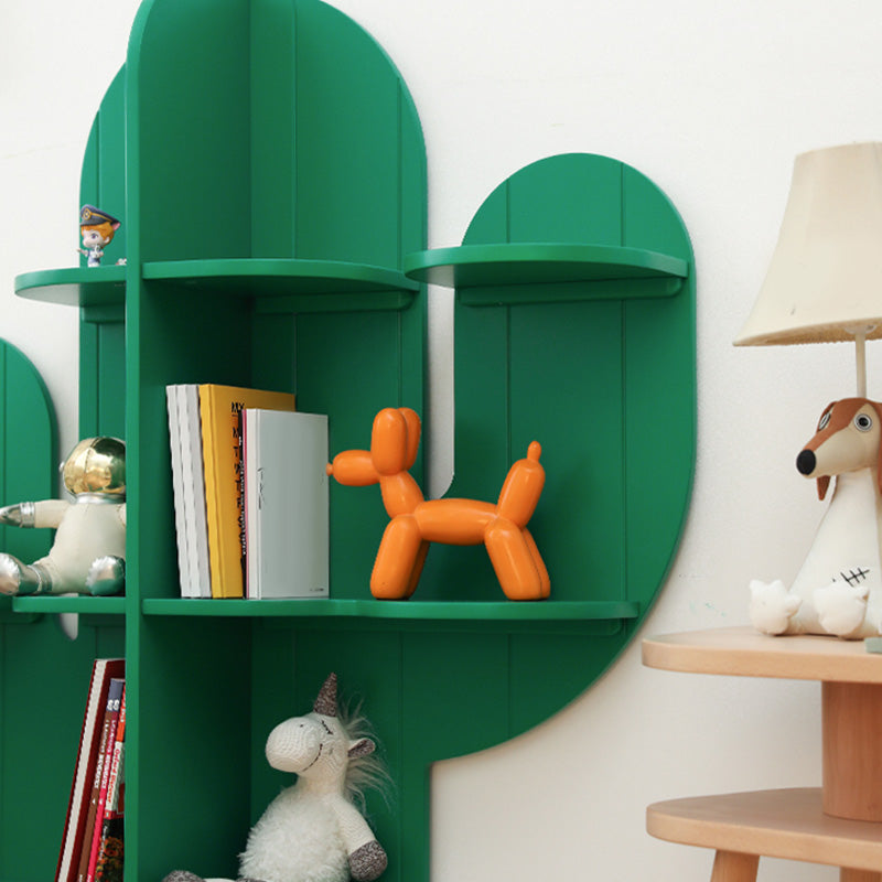 Green Book Shelf in Solid Wood Freestanding Cactus Shape Shelf Bookcase