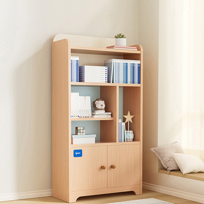 Contemporary Closed Back Book Shelf Solid Wood Cubby Storage Bookcase in Light Wood