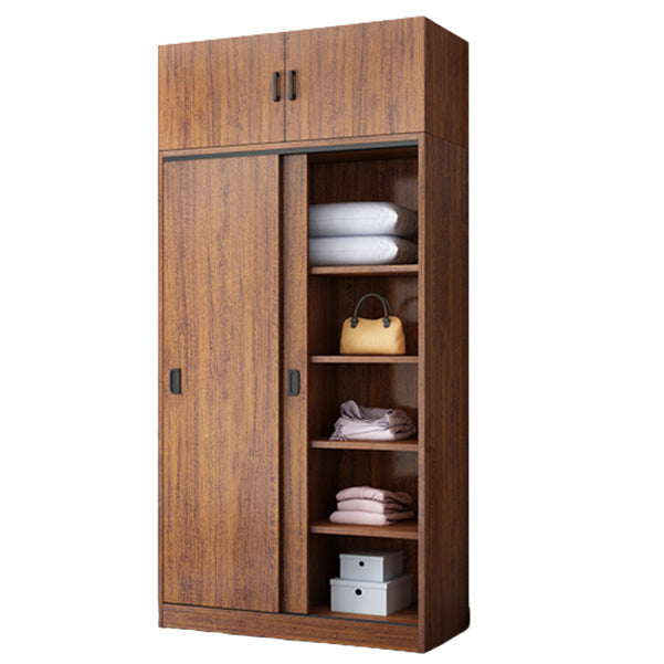 Manufactured Wood Kid's Wardrobe Walnut Color Kids Closet with Sliding Barn Door