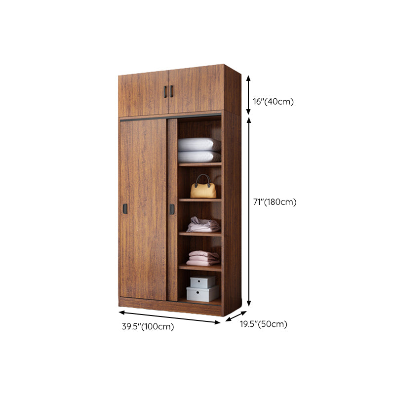 Manufactured Wood Kid's Wardrobe Walnut Color Kids Closet with Sliding Barn Door