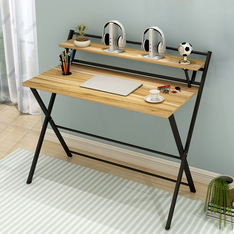 Study Desk with Storage Shelves Wood Foldable Home Writing Desk