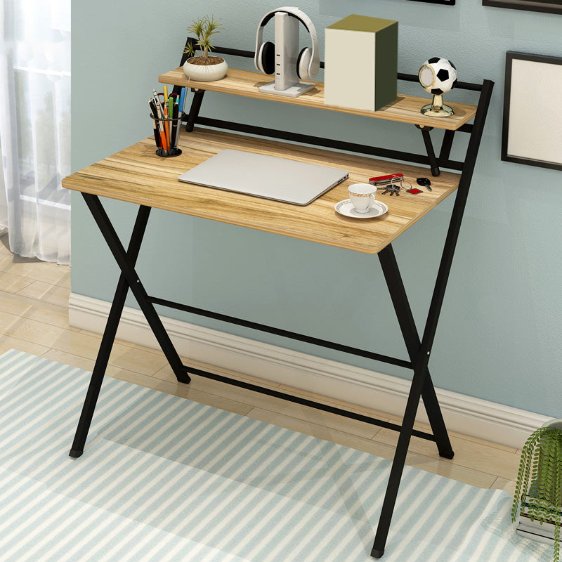 Study Desk with Storage Shelves Wood Foldable Home Writing Desk