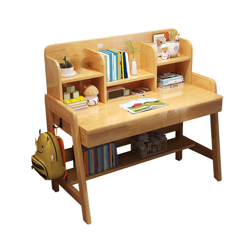 Adjustable Kids Desks & Chair Set with Hutch Solid Wood 43.3" H Child Desks Writing Desks