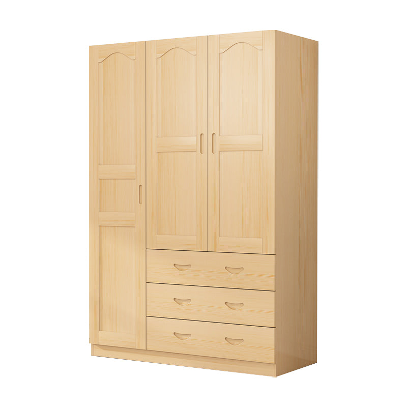 Solid Wood Kid's Wardrobe Country Light Wood Armoire Closet with Adjustable Shelves