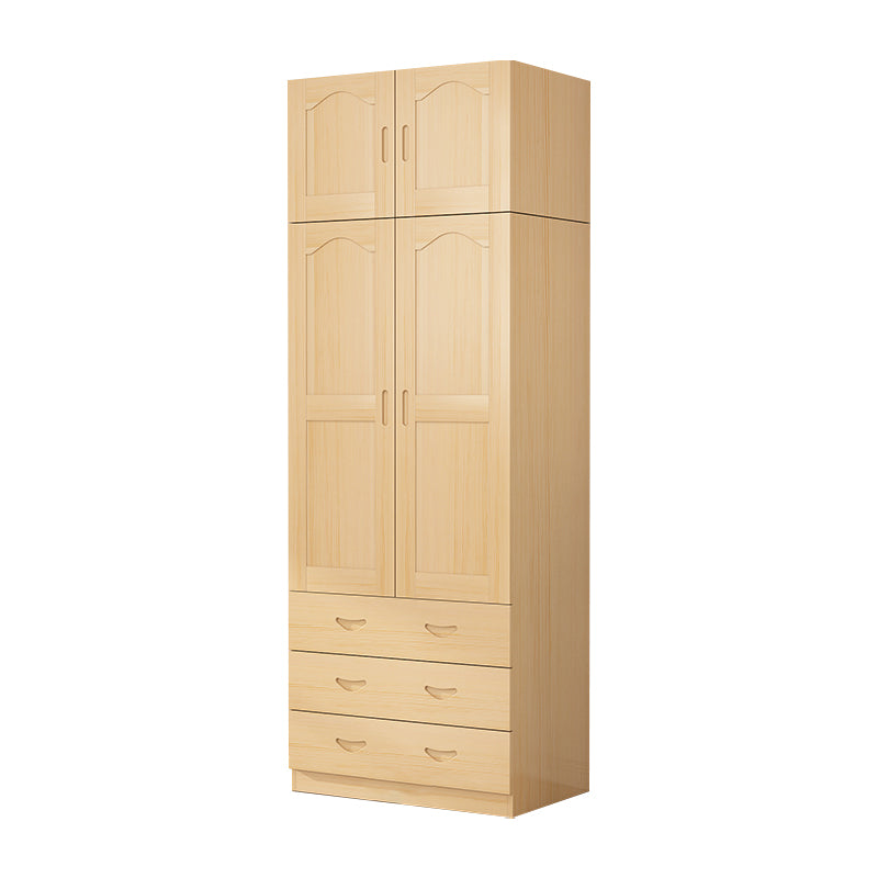 Solid Wood Kid's Wardrobe Country Light Wood Armoire Closet with Adjustable Shelves