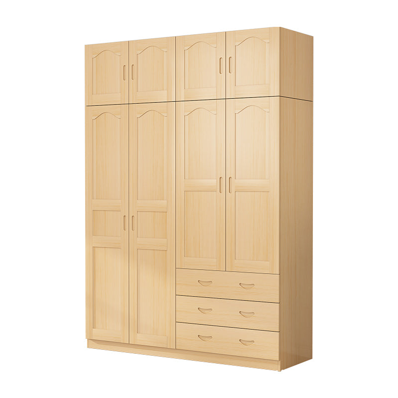 Solid Wood Kid's Wardrobe Country Light Wood Armoire Closet with Adjustable Shelves