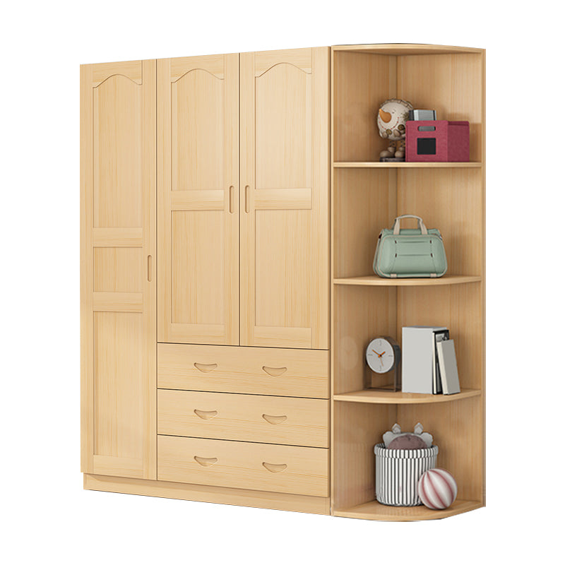 Solid Wood Kid's Wardrobe Country Light Wood Armoire Closet with Adjustable Shelves