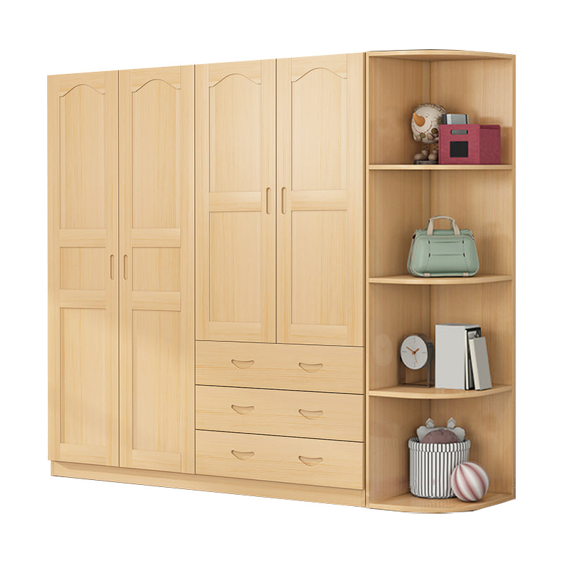 Solid Wood Kid's Wardrobe Country Light Wood Armoire Closet with Adjustable Shelves