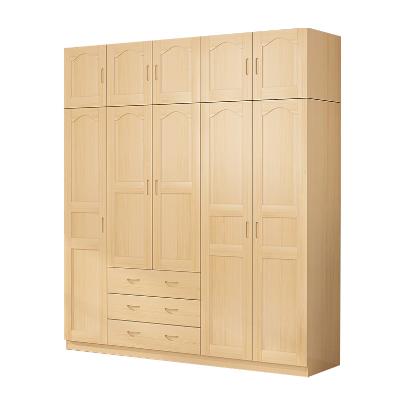 Solid Wood Kid's Wardrobe Country Light Wood Armoire Closet with Adjustable Shelves
