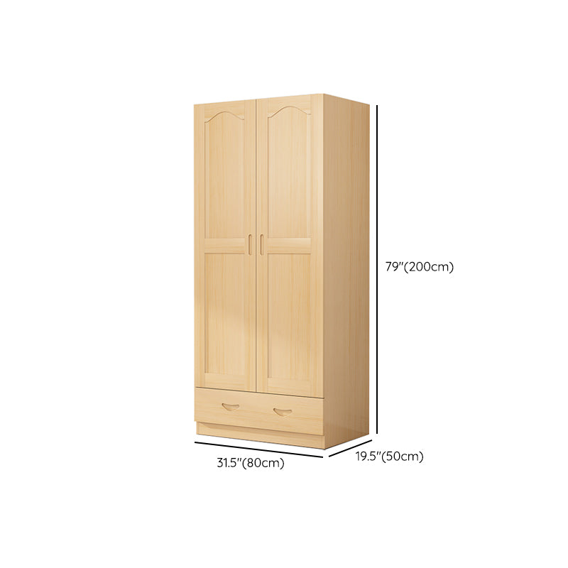 Solid Wood Kid's Wardrobe Country Light Wood Armoire Closet with Adjustable Shelves