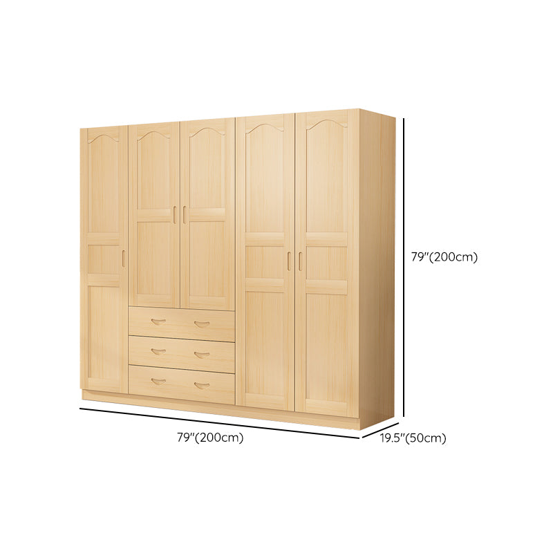 Solid Wood Kid's Wardrobe Country Light Wood Armoire Closet with Adjustable Shelves