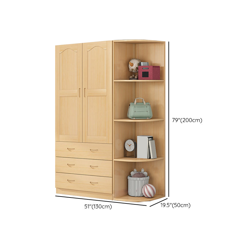 Solid Wood Kid's Wardrobe Country Light Wood Armoire Closet with Adjustable Shelves