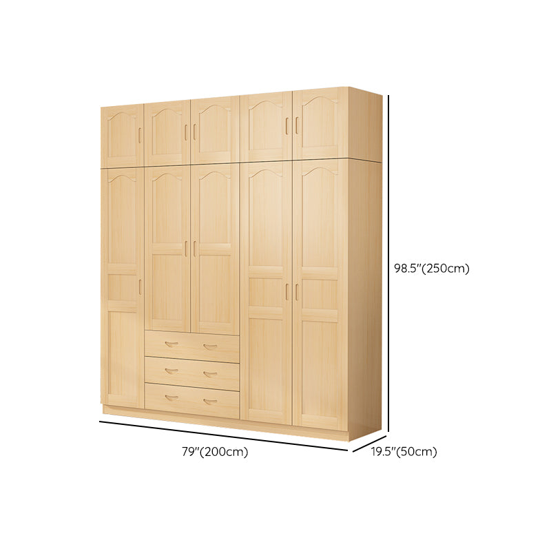 Solid Wood Kid's Wardrobe Country Light Wood Armoire Closet with Adjustable Shelves