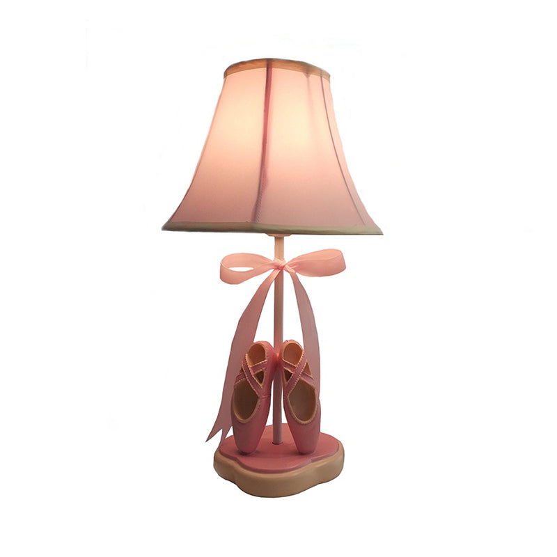Fabric Flare Night Stand Light Kids Single-Bulb Pink Table Light with Ribbon and Ballet Shoes Ornament