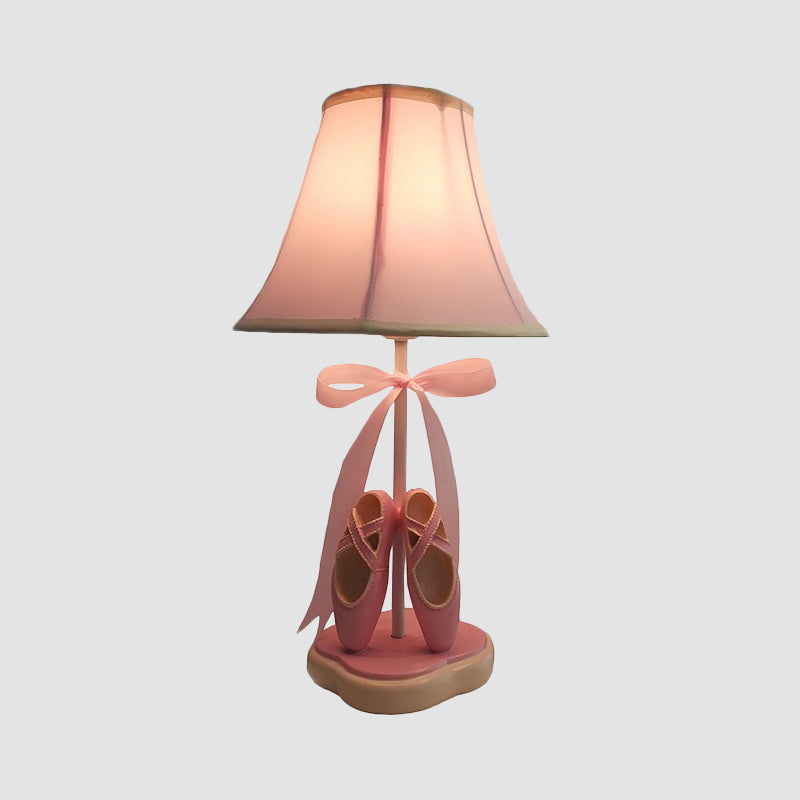 Fabric Flare Night Stand Light Kids Single-Bulb Pink Table Light with Ribbon and Ballet Shoes Ornament