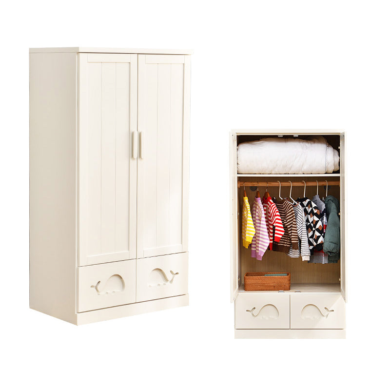 Solid Wood Kid's Wardrobe Modern Armoire Closet with Lower Storage Drawers