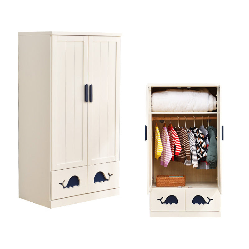Solid Wood Kid's Wardrobe Modern Armoire Closet with Lower Storage Drawers