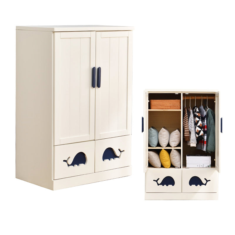 Solid Wood Kid's Wardrobe Modern Armoire Closet with Lower Storage Drawers